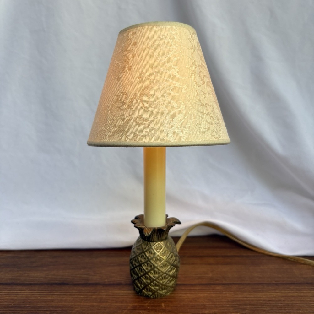 Vintage Brass Pineapple Accent Lamp Mini Table Lamp With Fabric Shade